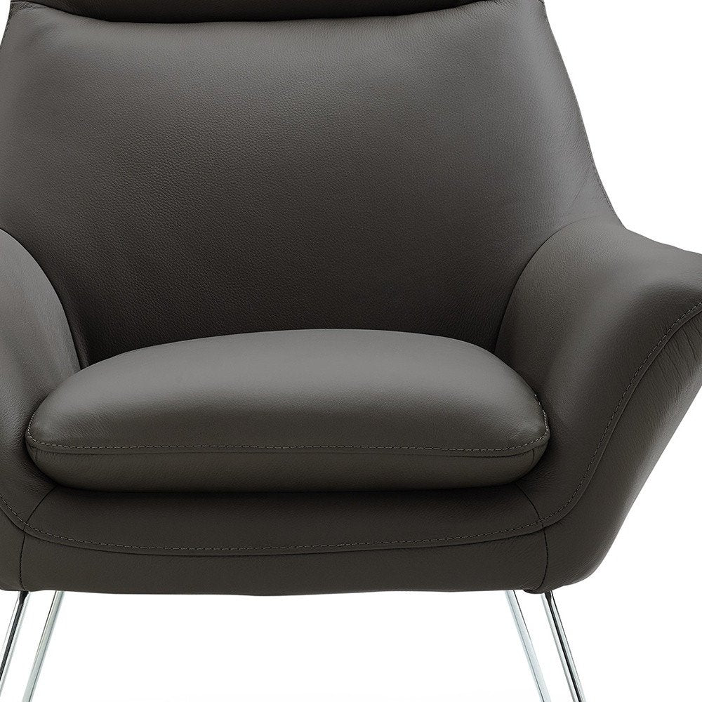 33" Gray and Silver Italian Leather Tufted Arm Chair HomeRoots