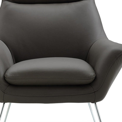 33" Gray and Silver Italian Leather Tufted Arm Chair HomeRoots
