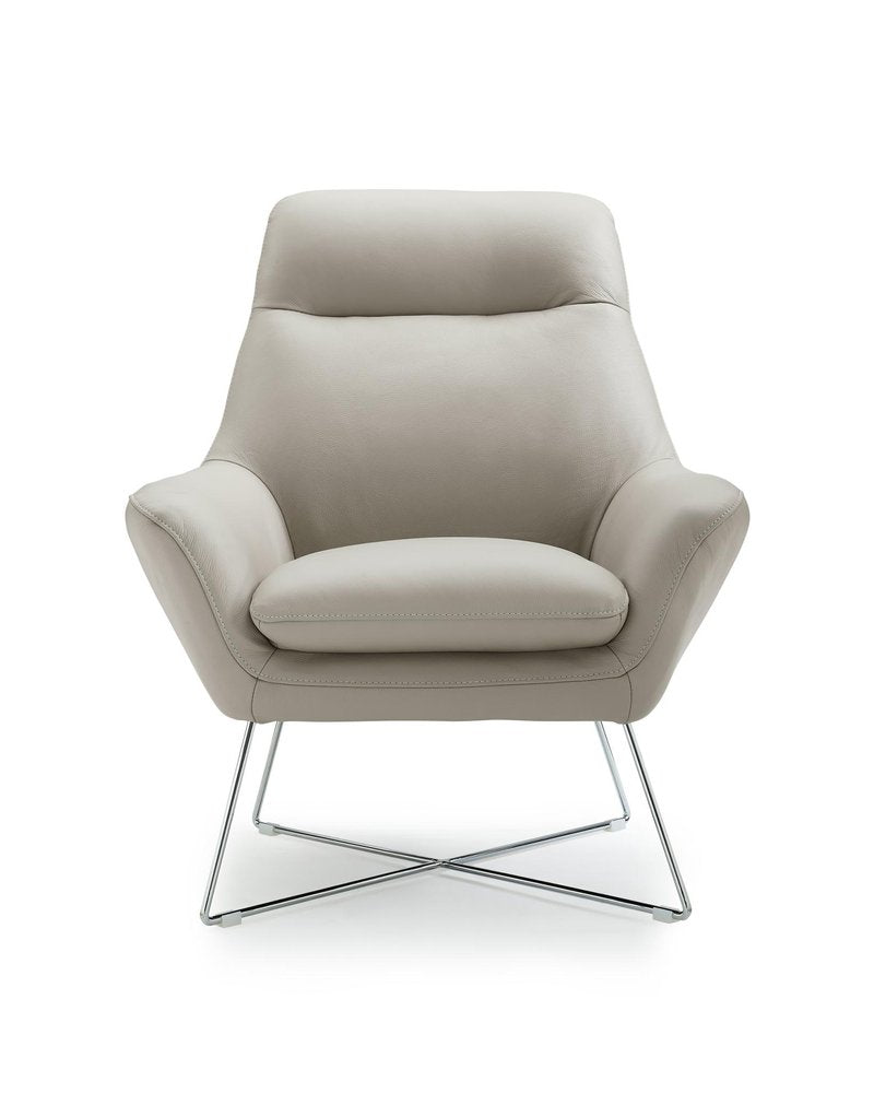 33" Light Gray and Silver Italian Leather Tufted Arm Chair HomeRoots