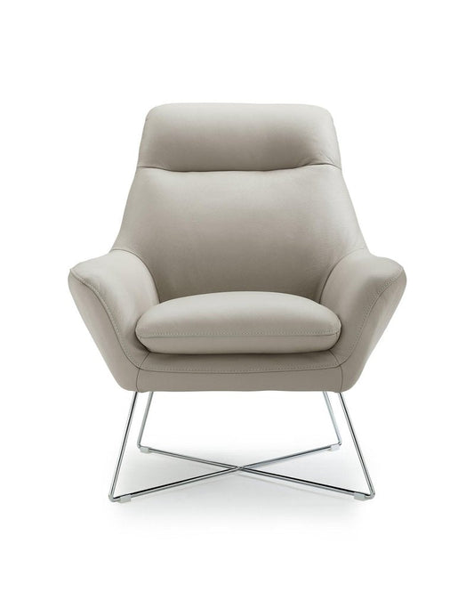 33" Light Gray and Silver Italian Leather Tufted Arm Chair HomeRoots