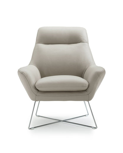 33" Light Gray and Silver Italian Leather Tufted Arm Chair HomeRoots
