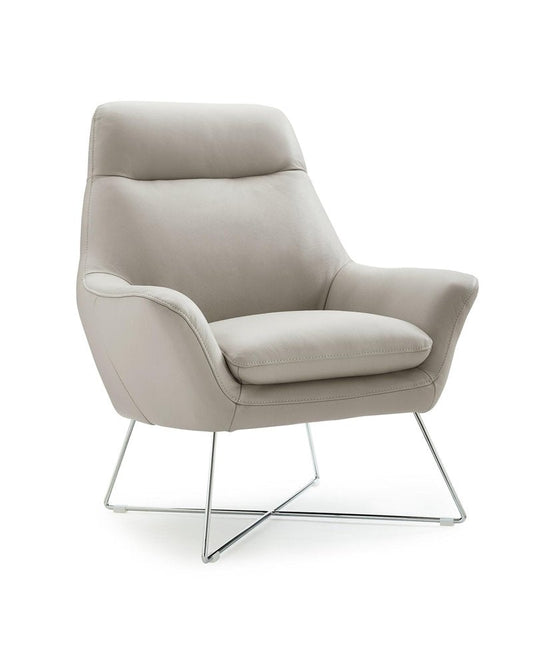 33" Light Gray and Silver Italian Leather Tufted Arm Chair HomeRoots