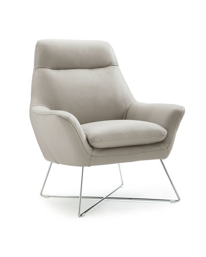 33" Light Gray and Silver Italian Leather Tufted Arm Chair HomeRoots
