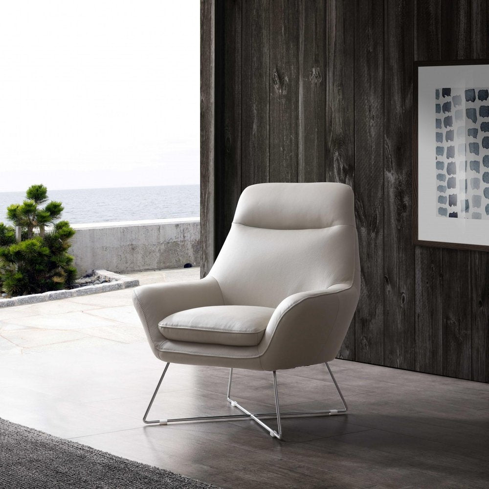 33" Light Gray and Silver Italian Leather Tufted Arm Chair HomeRoots