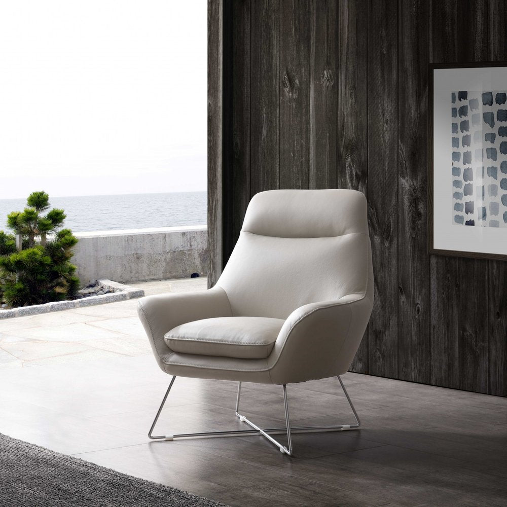 33" Light Gray and Silver Italian Leather Tufted Arm Chair HomeRoots
