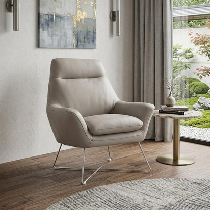 33" Light Gray and Silver Italian Leather Tufted Arm Chair HomeRoots