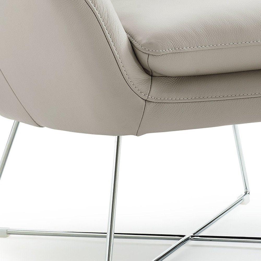 33" Light Gray and Silver Italian Leather Tufted Arm Chair HomeRoots