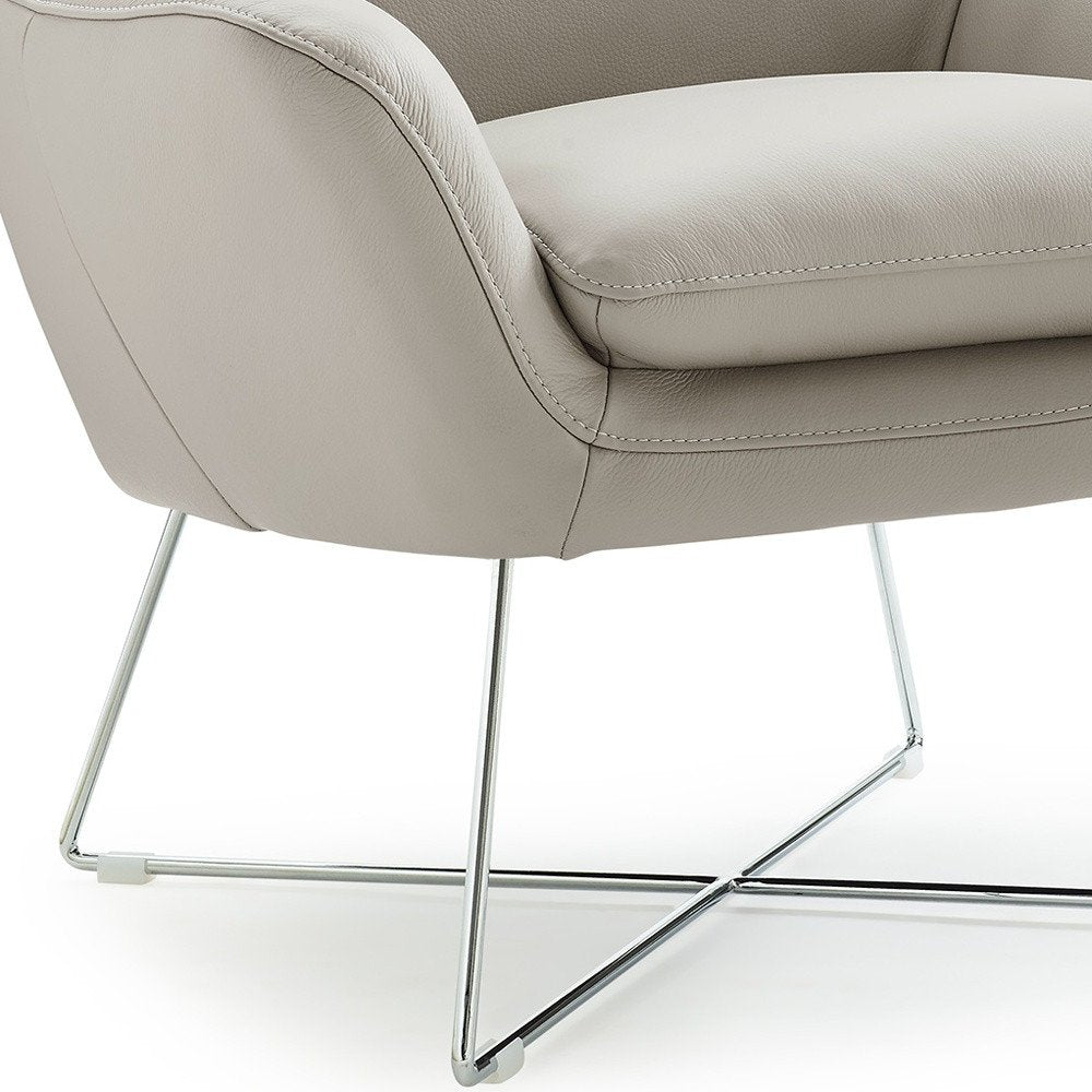 33" Light Gray and Silver Italian Leather Tufted Arm Chair HomeRoots