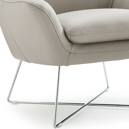 33" Light Gray and Silver Italian Leather Tufted Arm Chair HomeRoots