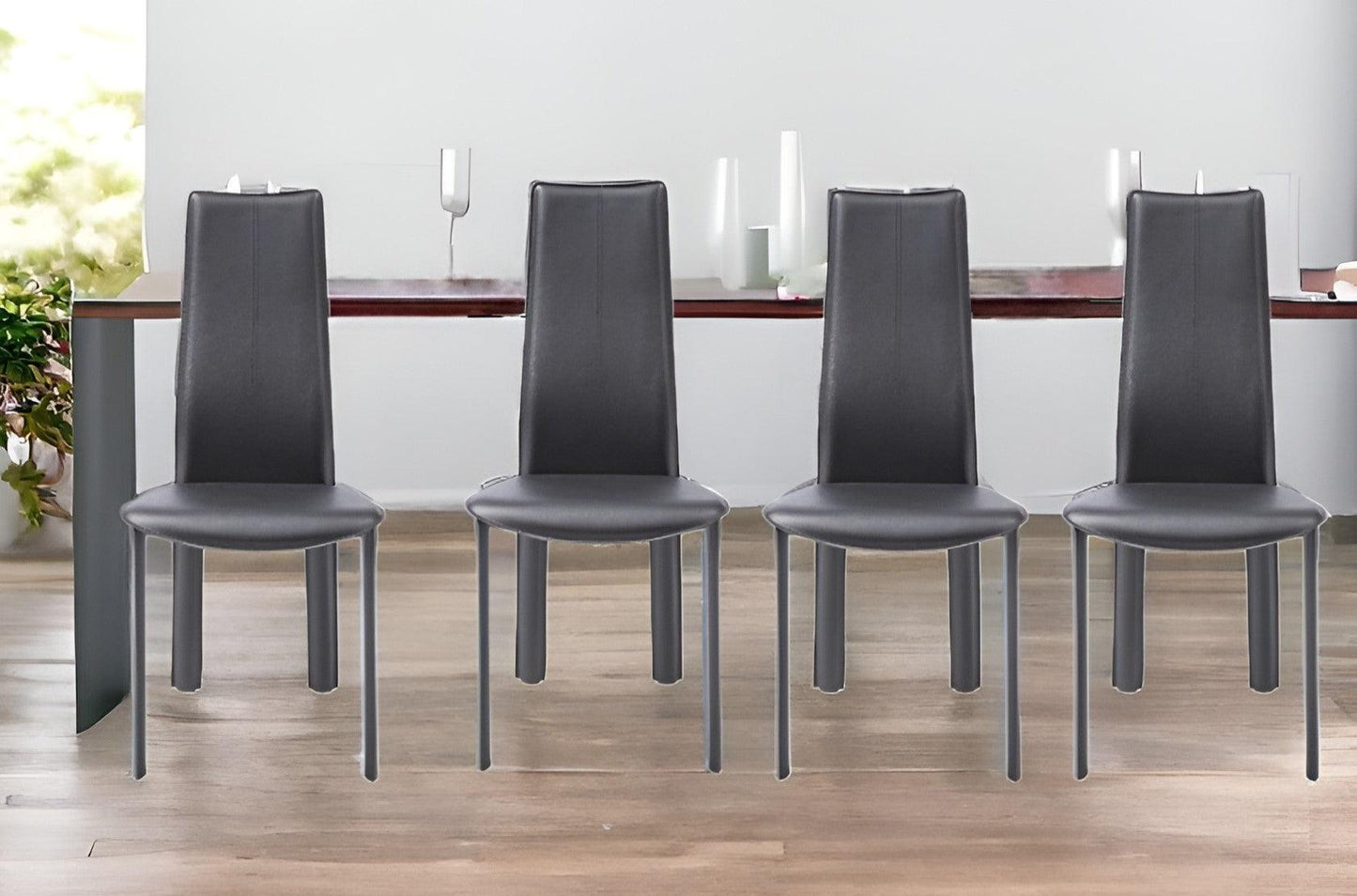 Set of Four Gray Faux Leather Leather Dining Side Chairs - FurniFindUSA
