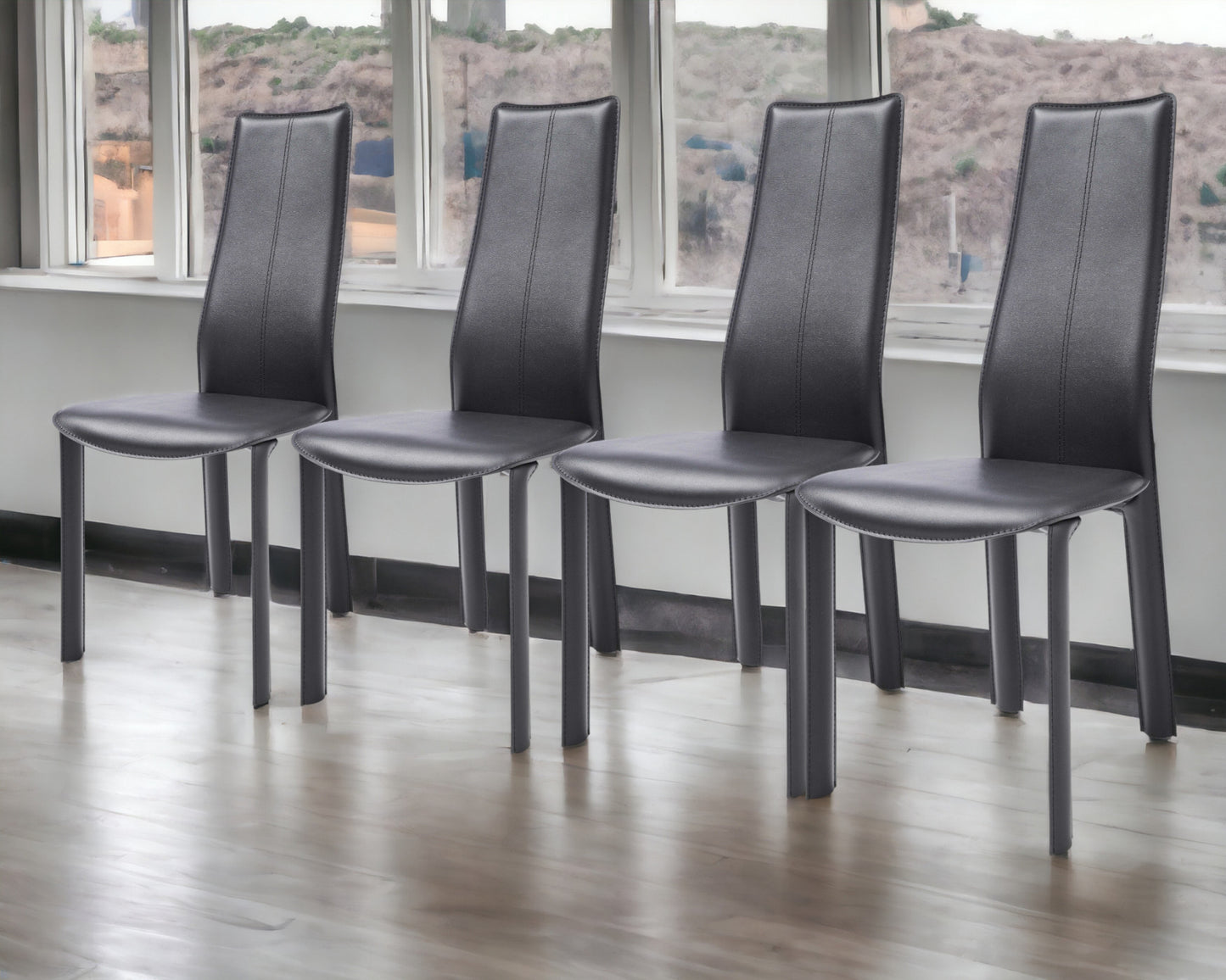 Set of Four Gray Faux Leather Leather Dining Side Chairs - FurniFindUSA