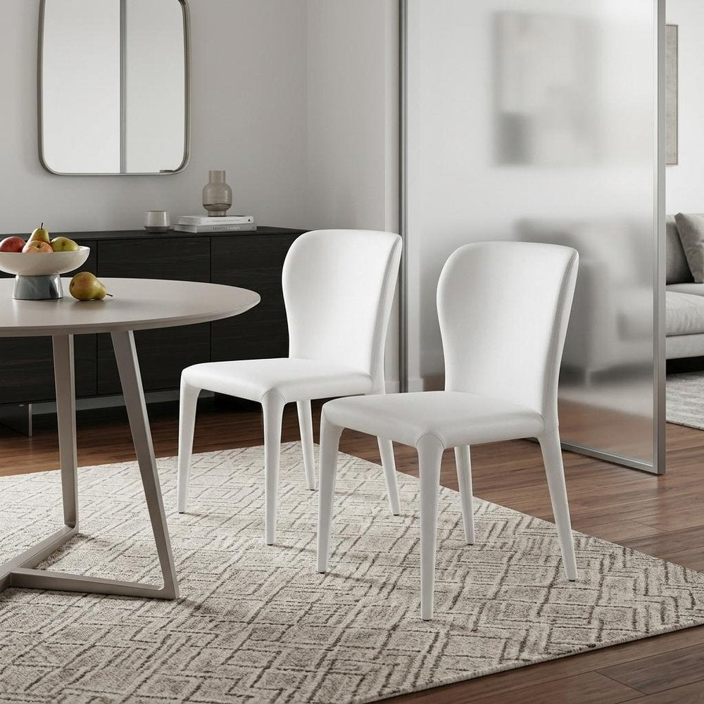 Set of Two White Upholstered Faux Leather Dining Side Chairs HomeRoots