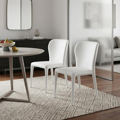 Set of Two White Upholstered Faux Leather Dining Side Chairs HomeRoots