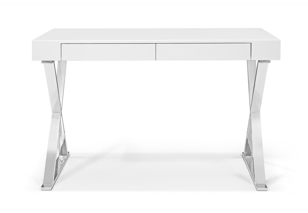 47" White and Silver Writing Desk With Two Drawers — view 1