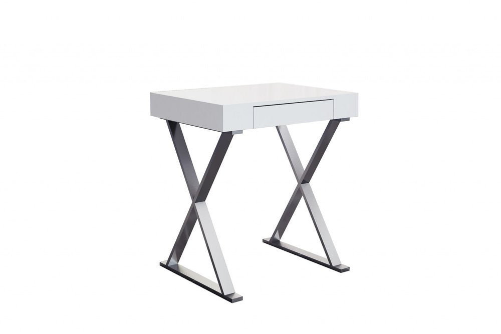 27" White and Silver Writing Desk HomeRoots