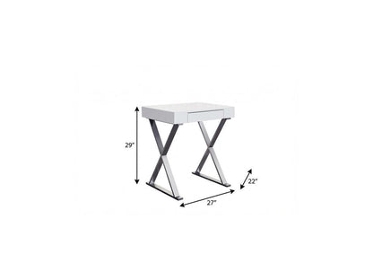 27" White and Silver Writing Desk HomeRoots