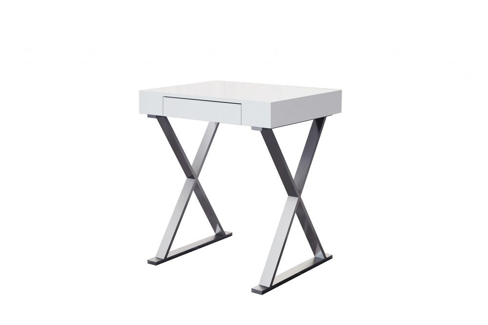 27" White and Silver Writing Desk HomeRoots