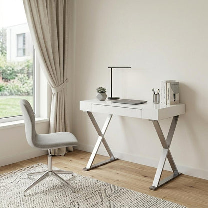 27" White and Silver Writing Desk HomeRoots