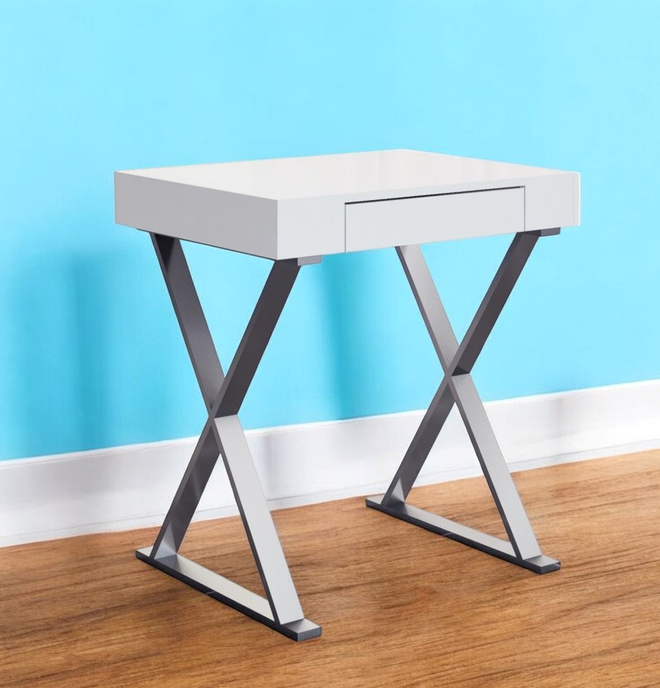 27" White and Silver Writing Desk HomeRoots