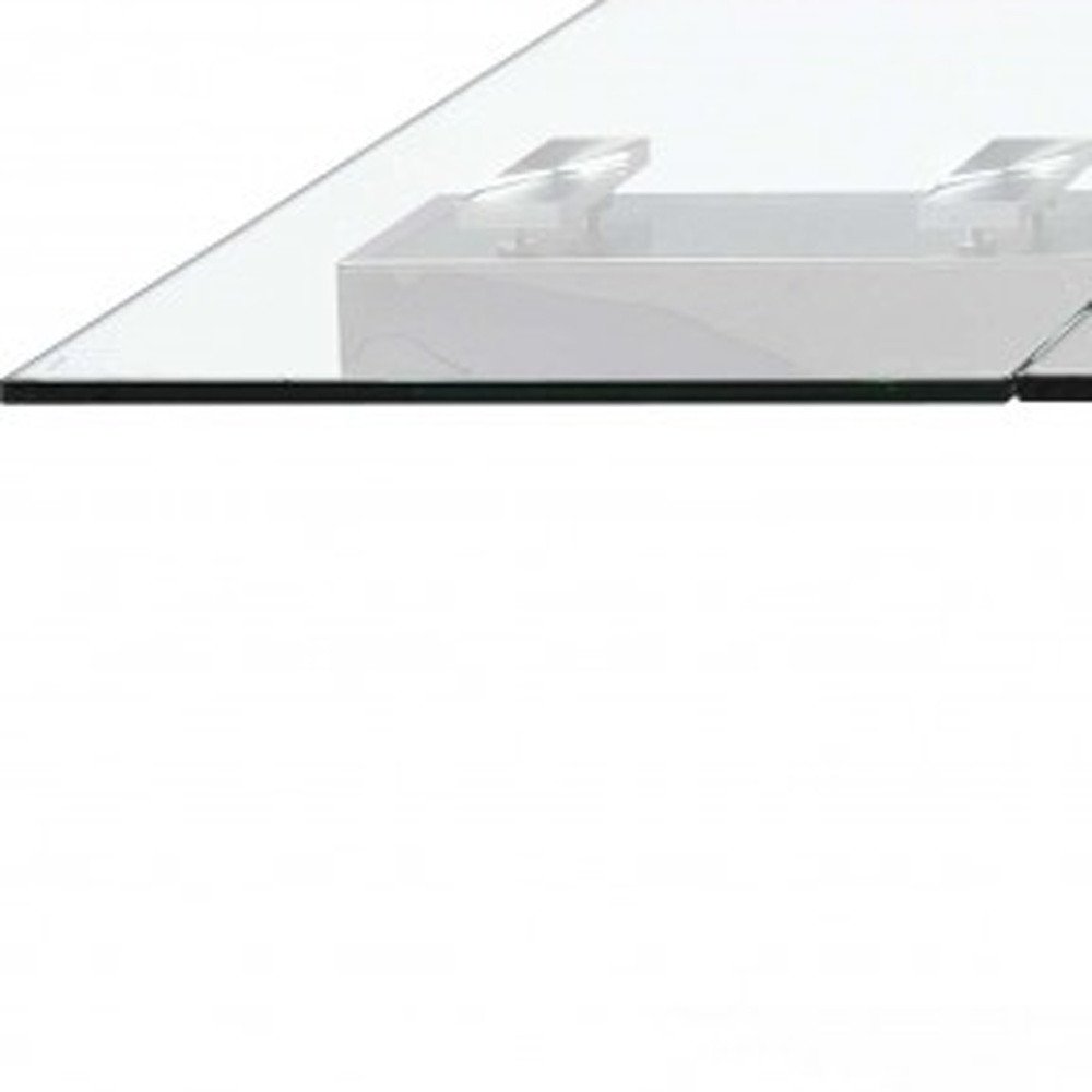 63" Clear and Silver Glass and Stainless Steel Self-Storing Leaf Dining Table HomeRoots