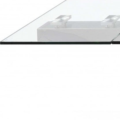 63" Clear and Silver Glass and Stainless Steel Self-Storing Leaf Dining Table HomeRoots