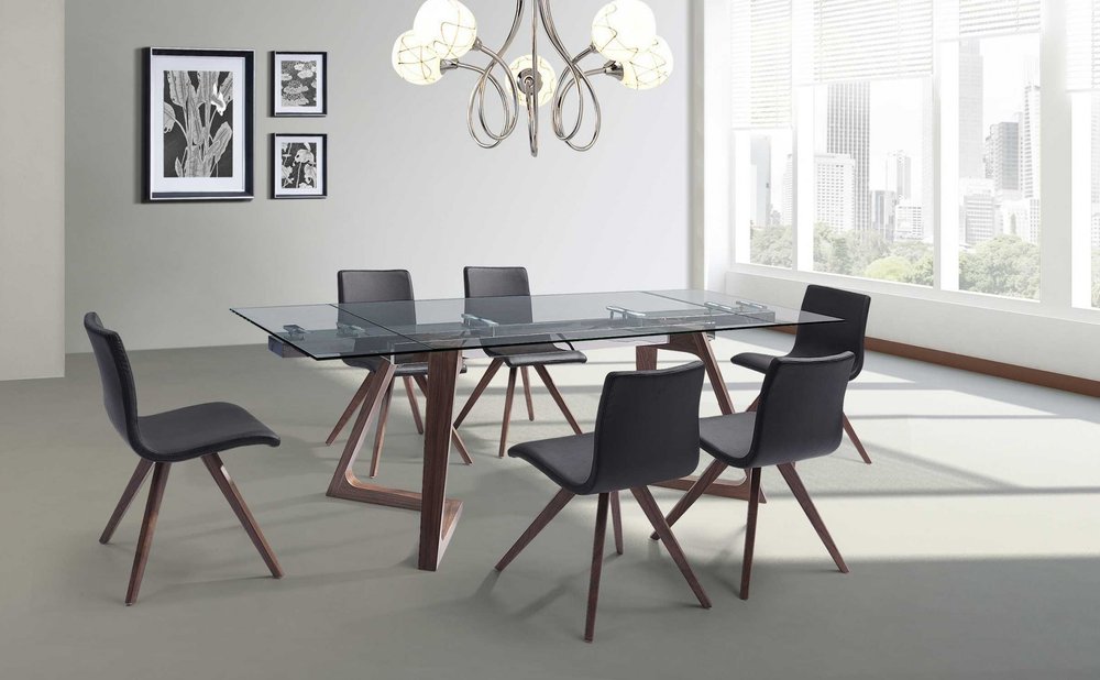 63" Clear and Brown Glass and Solid Wood Self-Storing Leaf Dining Table HomeRoots
