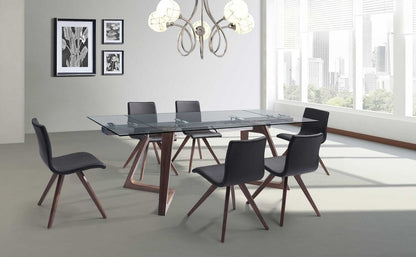 63" Clear and Brown Glass and Solid Wood Self-Storing Leaf Dining Table HomeRoots