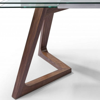 63" Clear and Brown Glass and Solid Wood Self-Storing Leaf Dining Table HomeRoots