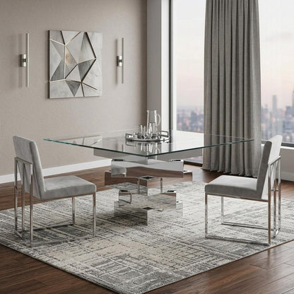 59" Clear And Gray Square Glass And Solid Wood Pedestal Base Dining Table HomeRoots