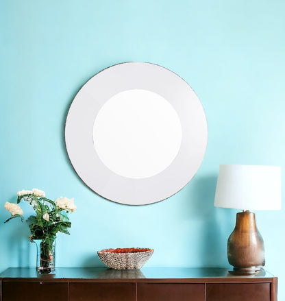 40" White Round Framed Accent Mirror