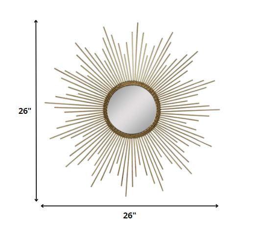 26 Round Gold Metal Sunburst Framed Wall Mirror - FurniFindUSA