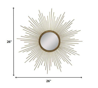 26 Round Gold Metal Sunburst Framed Wall Mirror - FurniFindUSA