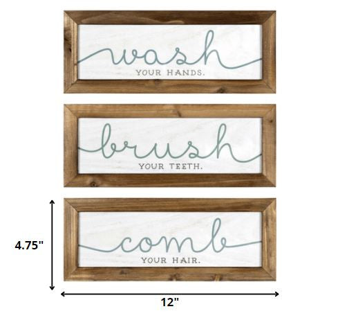 Rustic Set Of 3 Grooming Instructions Bathroom Wall Art