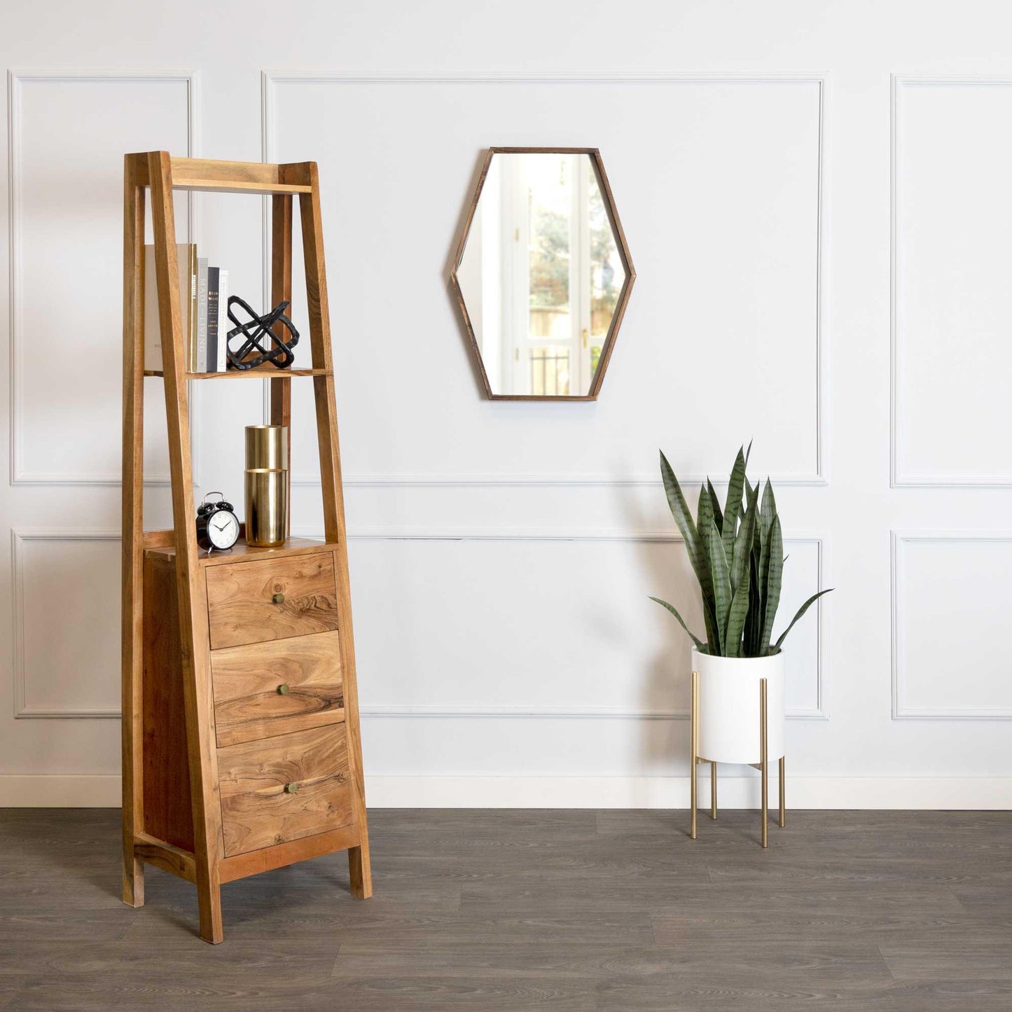 Dark Wood Hexagonal Frame Wall Mirror - FurniFindUSA