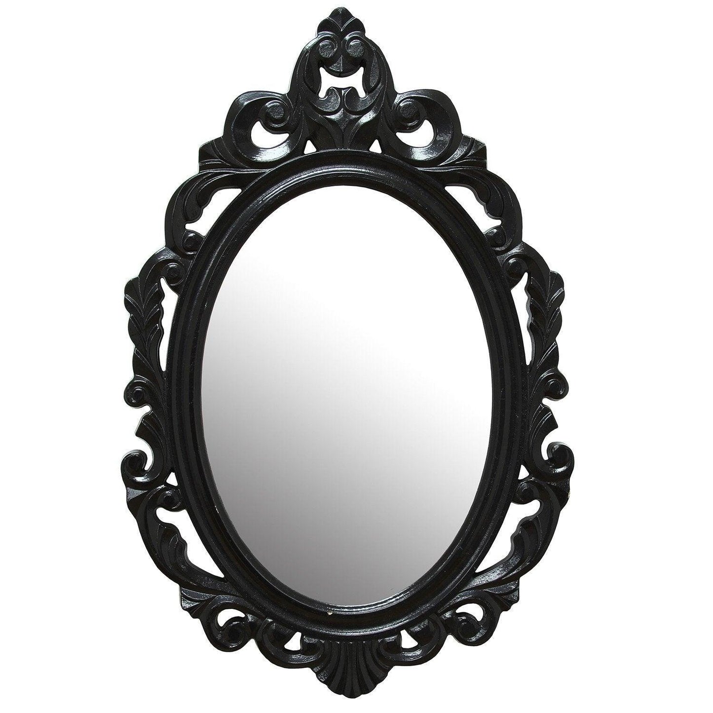 Vintage Style Black Glossy Baroque Oval Glass Wall Mirror - FurniFindUSA