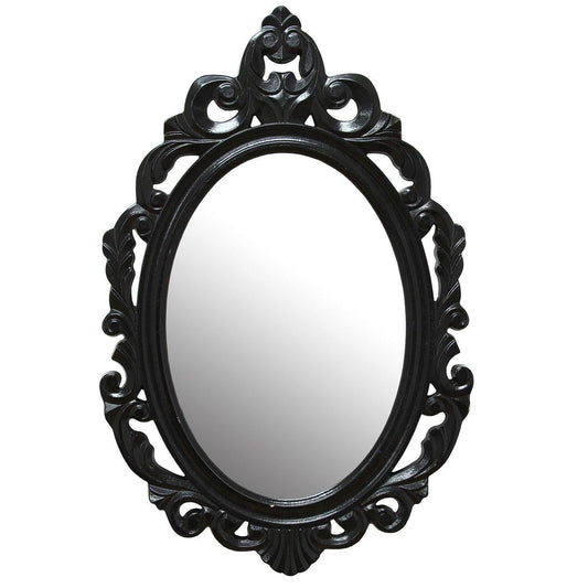Vintage Style Black Glossy Baroque Oval Glass Wall Mirror - FurniFindUSA