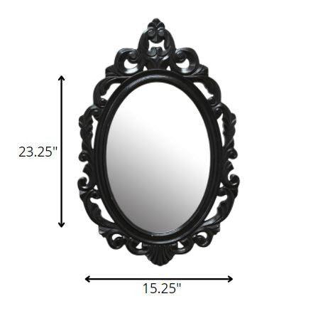 Vintage Style Black Glossy Baroque Oval Glass Wall Mirror - FurniFindUSA