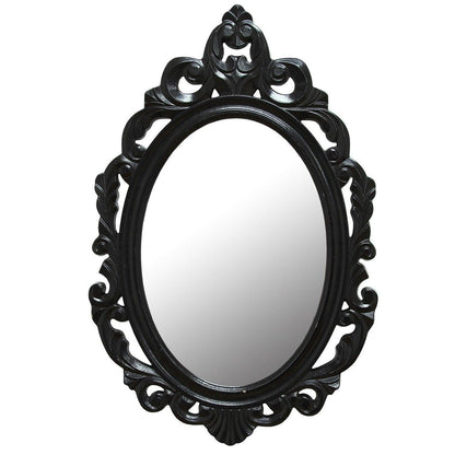 Vintage Style Black Glossy Baroque Oval Glass Wall Mirror - FurniFindUSA