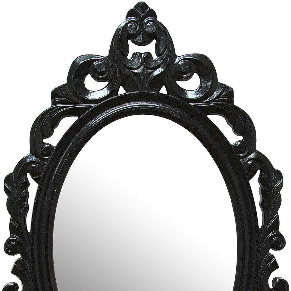 Vintage Style Black Glossy Baroque Oval Glass Wall Mirror - FurniFindUSA