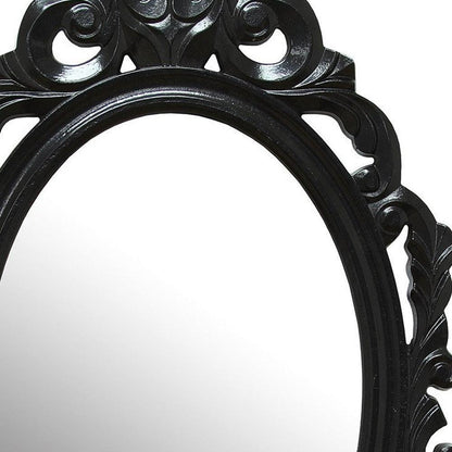 Vintage Style Black Glossy Baroque Oval Glass Wall Mirror - FurniFindUSA