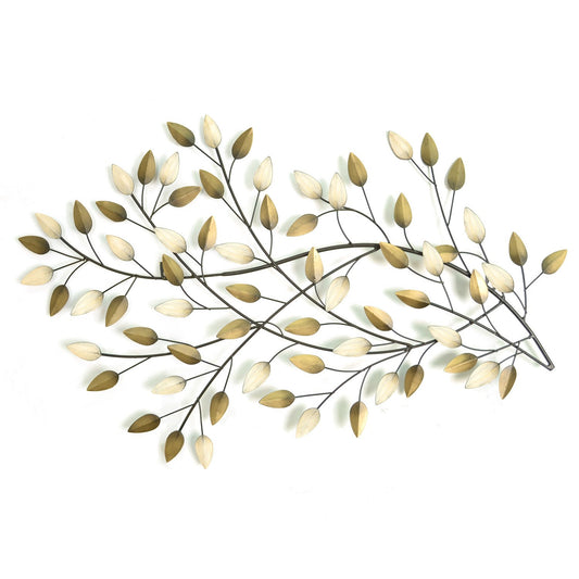 20" x 32" Beige and Gold Metal Leaves Wall Decor