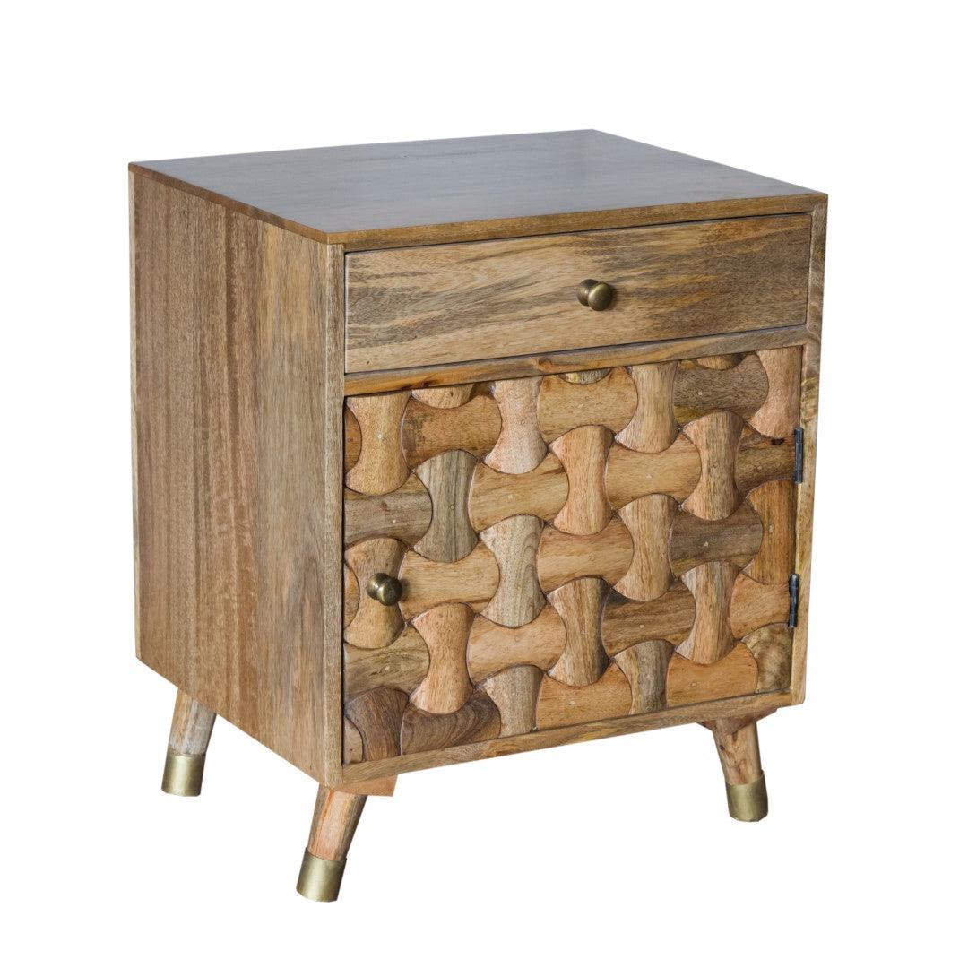 Natural Honey Wood Jigsaw Puzzle Nightstand - FurniFindUSA