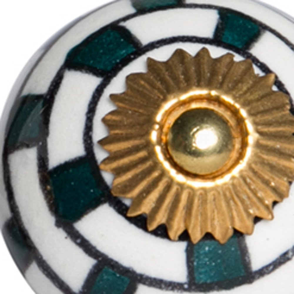 Set of Eight Green White And Gold Geometric Ceramic Drawer Pull Knobs HomeRoots