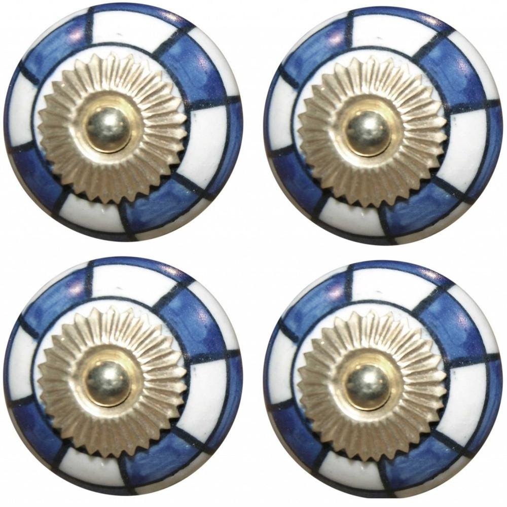 Set of Eight Blue White And Gold Geometric Ceramic Drawer Pull Knobs HomeRoots