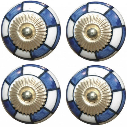 Set of Eight Blue White And Gold Geometric Ceramic Drawer Pull Knobs HomeRoots