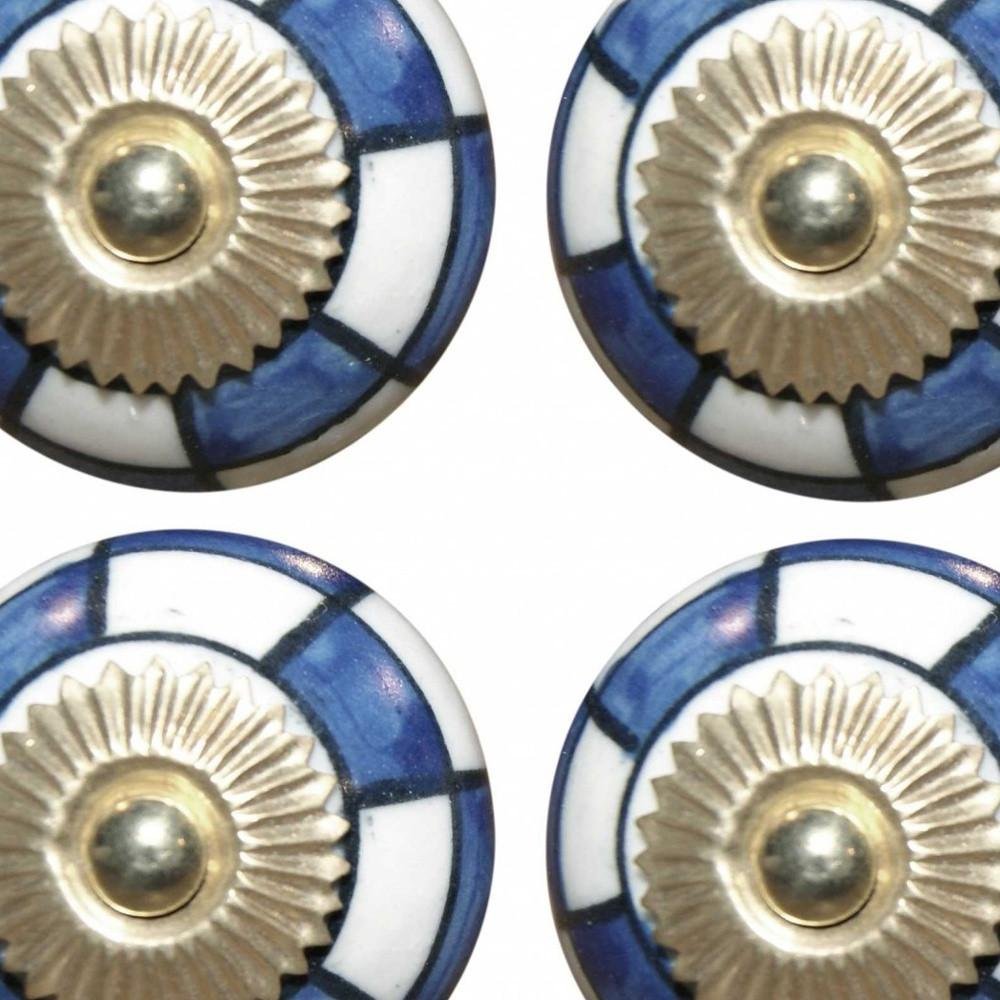 Set of Eight Blue White And Gold Geometric Ceramic Drawer Pull Knobs HomeRoots