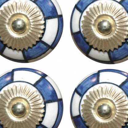 Set of Eight Blue White And Gold Geometric Ceramic Drawer Pull Knobs HomeRoots