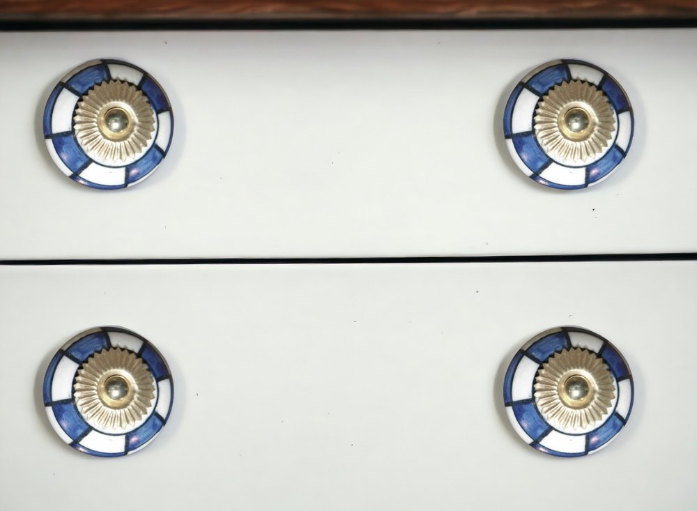 Set of Eight Blue White And Gold Geometric Ceramic Drawer Pull Knobs HomeRoots