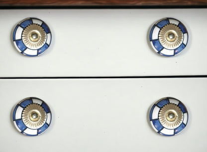 Set of Eight Blue White And Gold Geometric Ceramic Drawer Pull Knobs HomeRoots