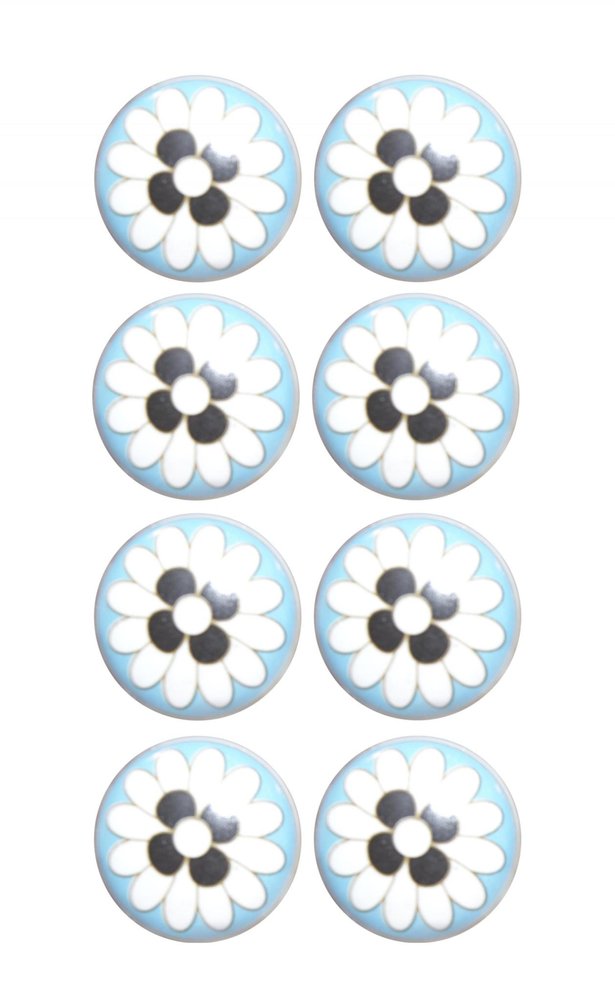 Set of Eight Blue White And Black Floral Ceramic Drawer Pull Knobs HomeRoots
